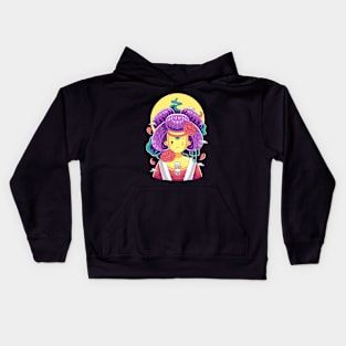 Japanese geisha with blooming rose Kids Hoodie